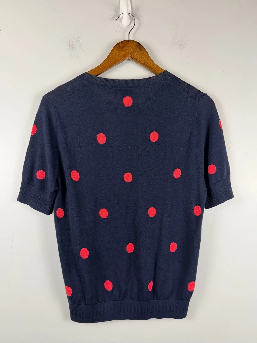 J. CREW Sweater DOT Silk Tencel Polka Crewneck Navy Poppy Fitted medium